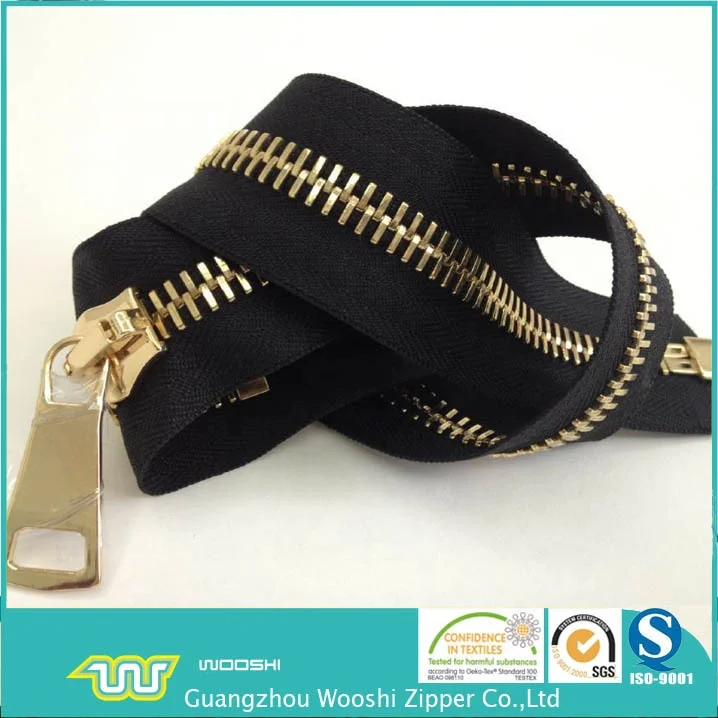 Customized Black Zippers Manufacturer Brass with Designer Metal Zipper Pull China Factory Zip 10 Gold for Handbags Zippers 25cm