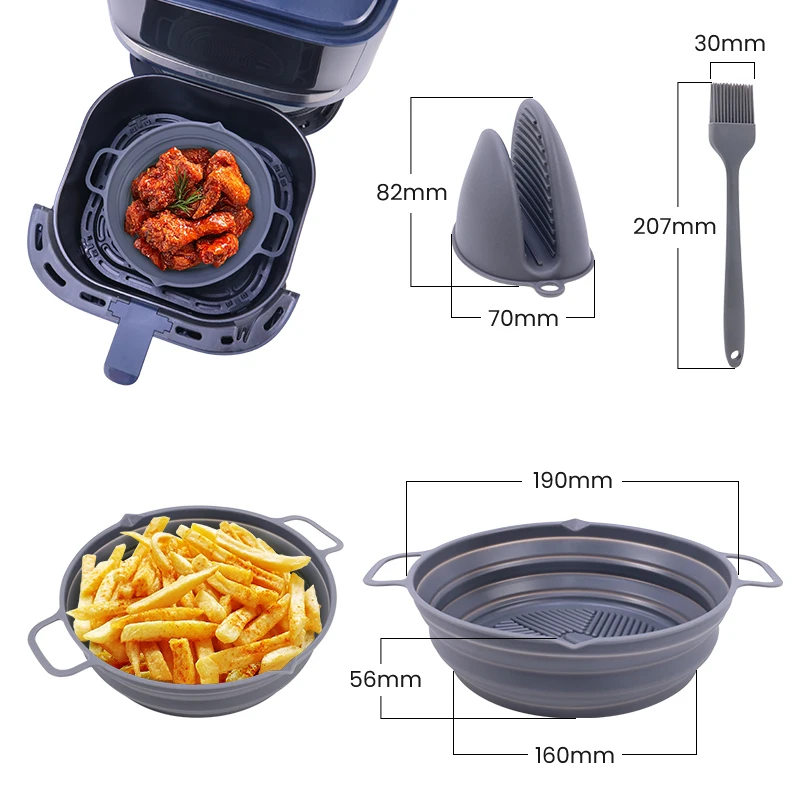 Reusable Air Fryer Oven Accessories Set Silicone Mold Baking Tray Pan Mat Foldable Silicone Pot Air Fryer Liners for Air fryers
