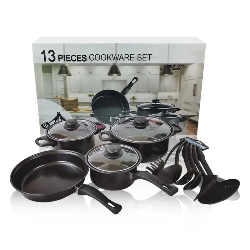High Quality 13-Piece Cast Iron Cookware Set for Camping Nonstick Kitchen Utensils with Coating Metal Cookware Pan