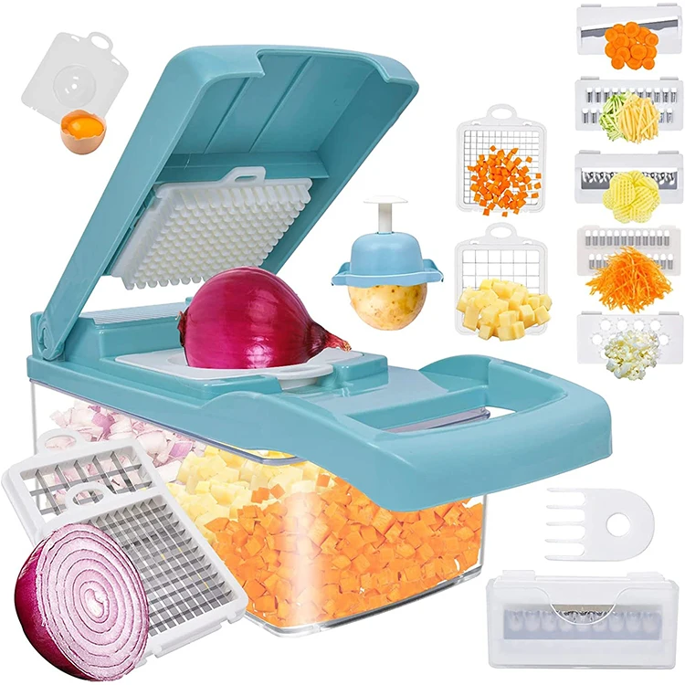 Pro-Series12-in-1 Vegetable Chopper, 7 Blade Vegetable Slicer, Onion Mincer Chopper Cutter Dicer with Container