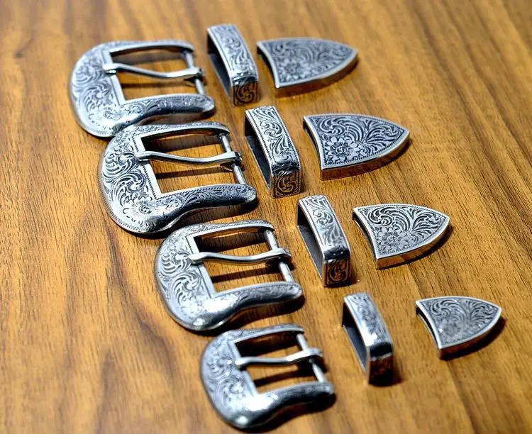 Inner width2.5cm 3.0cm 3.5cm 4.0cm zinc alloy western 3 pieces buckle set single prong pin buckle