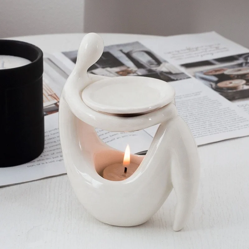 Ins White Porcelain Figurine Creative Ceramic Scented Essential Oil Burner for Home Decoration