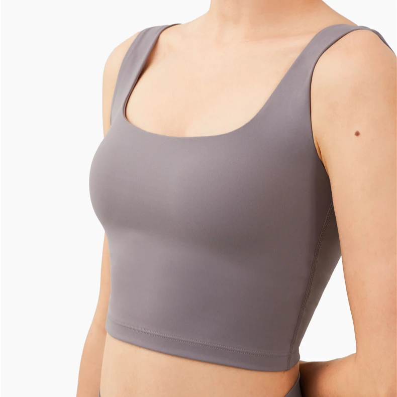 Nude women sense false two shock-proof sports deep U back yoga vest type bra