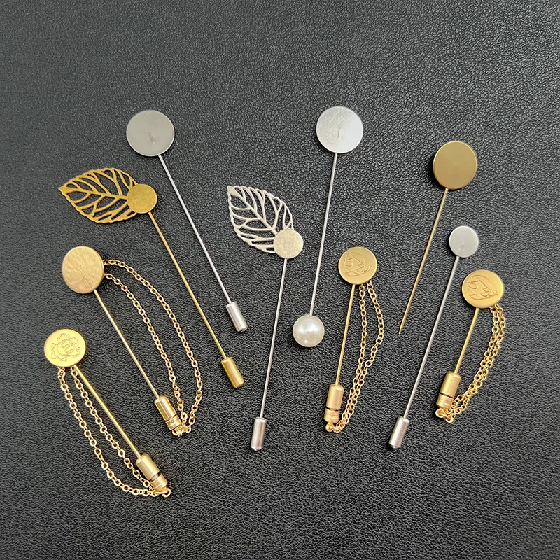 Jewelry Accessories Diy Leaf Brooch Pin Metal Brass Gold Silver Plated Round Plate Needle for Suit