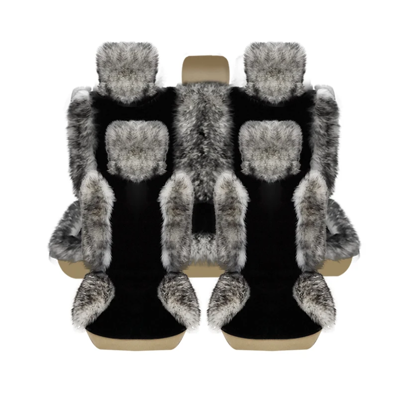 Универсальные шерстяные аксессуары Rownfur для салона автомобиля, чехол для переднего и заднего сиденья автомобиля, зимний теплый защитный чехол из искусственного меха для автомобильного сиденья, полный комплект