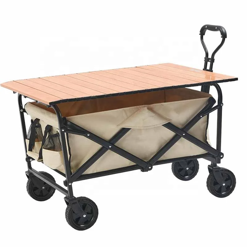 Outdoor Indoor Utility Foldable Garden 4 Wheel Trolley Sturdy Folding Wagon Beach Camping Cart