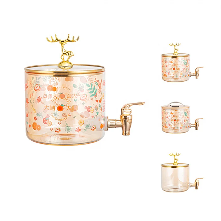 2600ML High Temperature Resistant Large-capacity Glass Cold Water Pitcher Glass Cold Kettle With Faucet And Deer head Lid