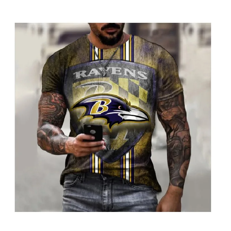 America Summer New Men T Shirts Fashion Oversize Loose Clothes Vintage Short Sleeve Printed O Collared N F L T-shirt