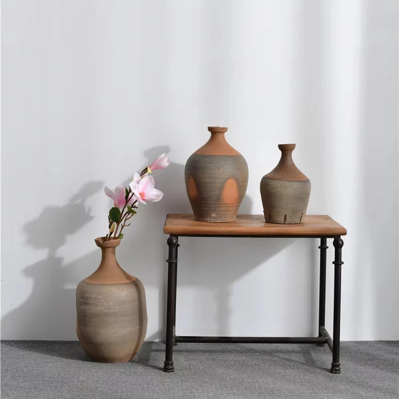 Factory direct pottery pots Asian Chinese Antique ornaments Fine mouth flower arrangement antique pots decorated furniture