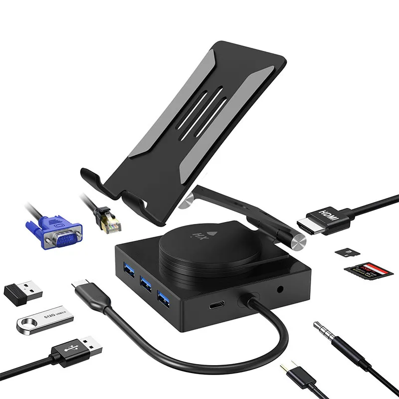 10 в 1 док-станция USB C подставка для планшета с концентратором 4K HD-Mi USB3.0 гигабитный Ethernet PD 100 Вт