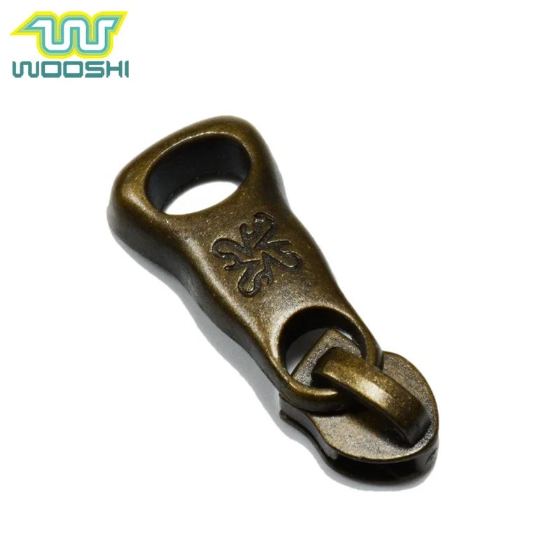 Sample Order Various Metal Antique Brass Zipper slider and popular design puller for backpack