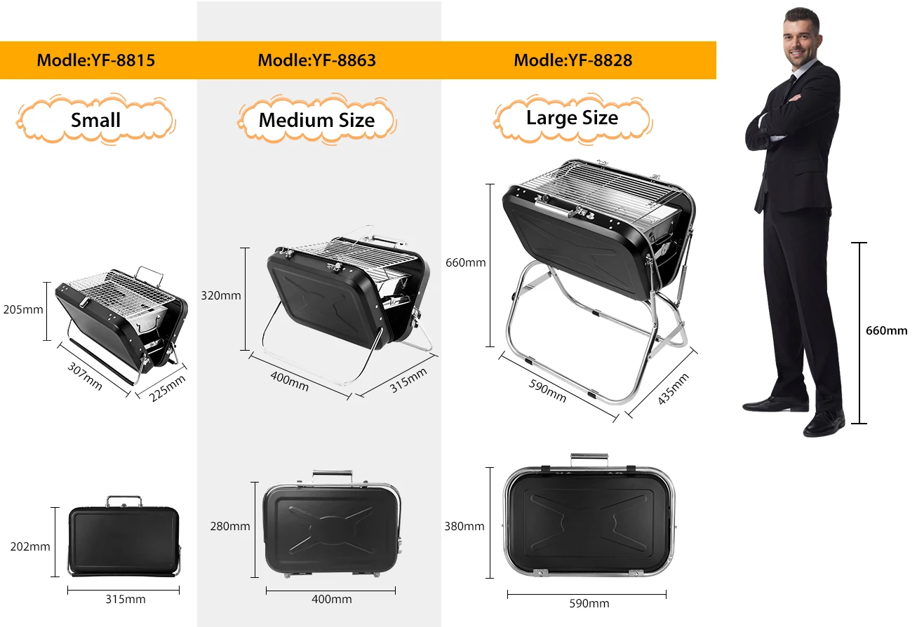 New Suitcase Design Camping Grills Outdoor Portable Folding Stainless Steel Charcoal BBQ Grill