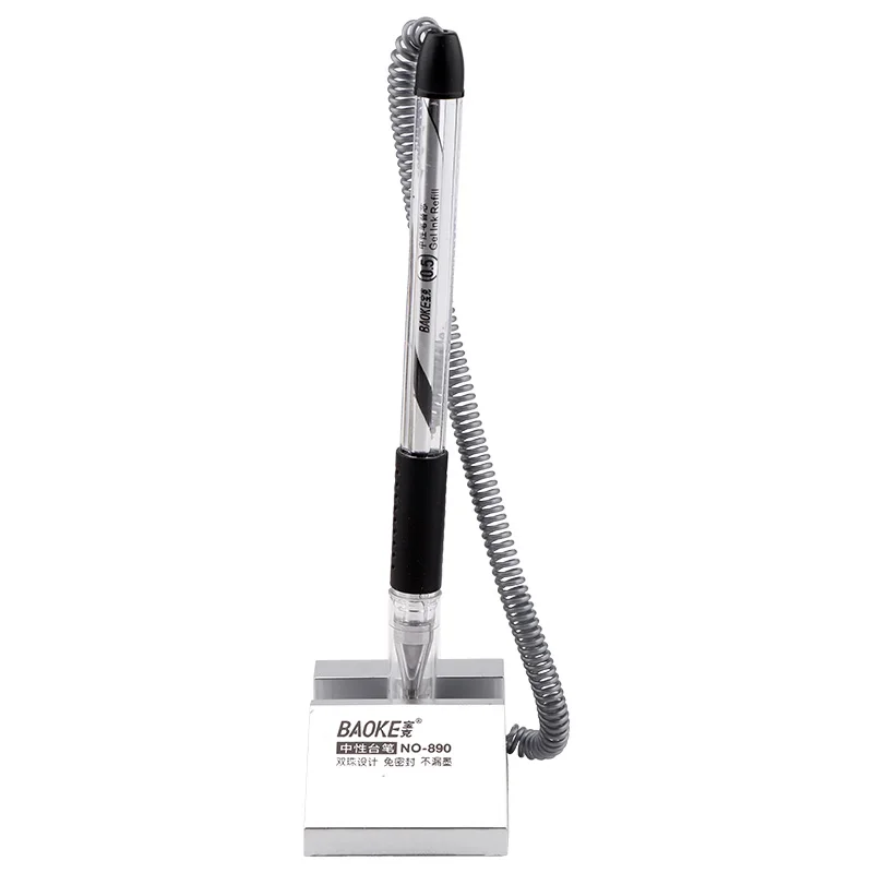 Baoke counter fixable desk top gel pen 0.5 mm fine point desk-top gel ink pen with stretchable spring