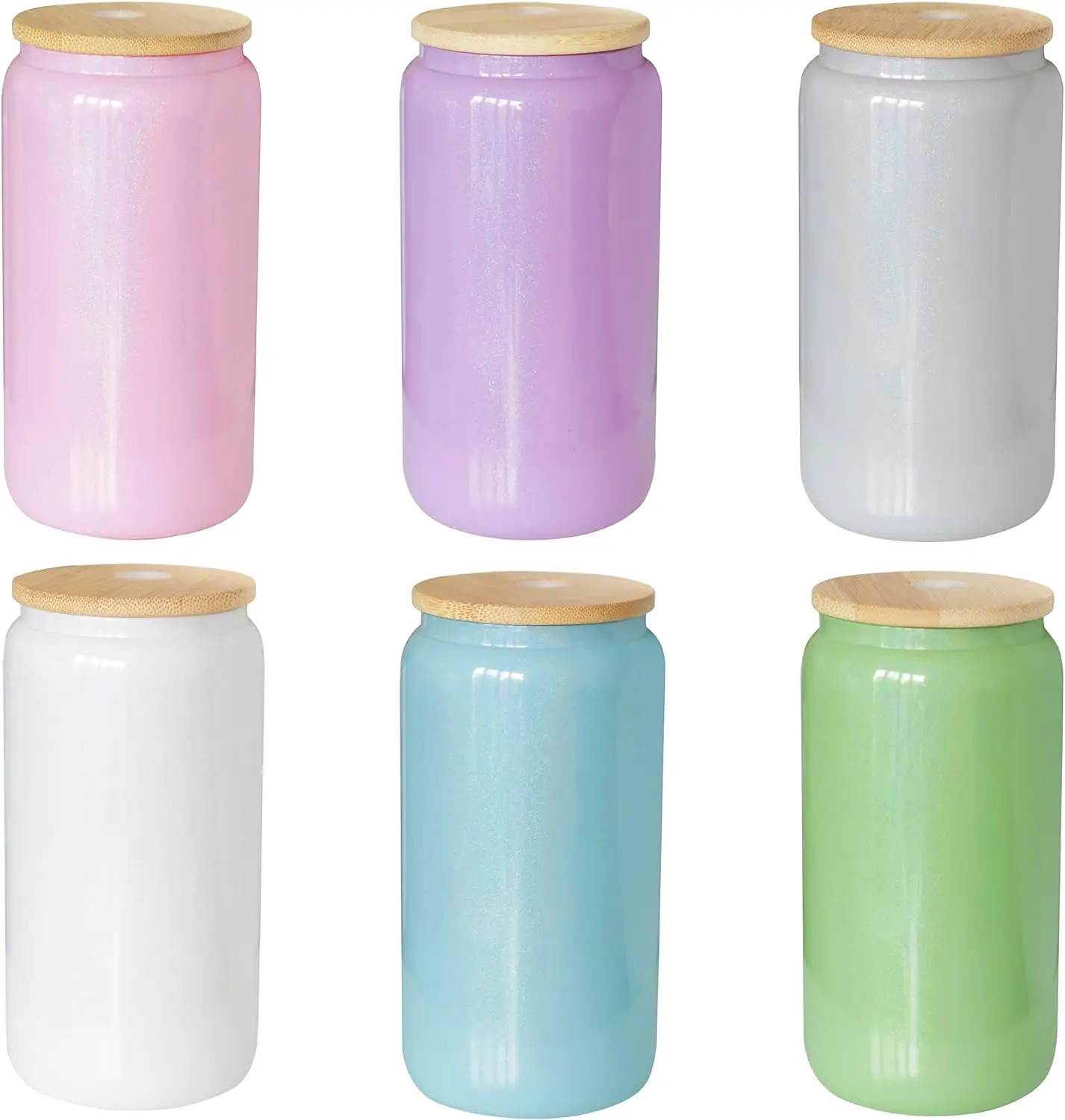 2024 New Design 16oz Shimmer Sublimation Beer Glass Can with Lid and Straw Sparkling Rainbow Iridescent Glass juice cups Tumbler