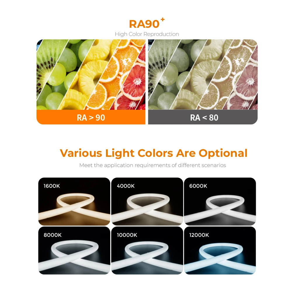 Шинески 360 градусов RGB R40 1600-12000K гибкая лента неоновый свет круглая силиконовая веревка Гибкая светодиодная неоновая