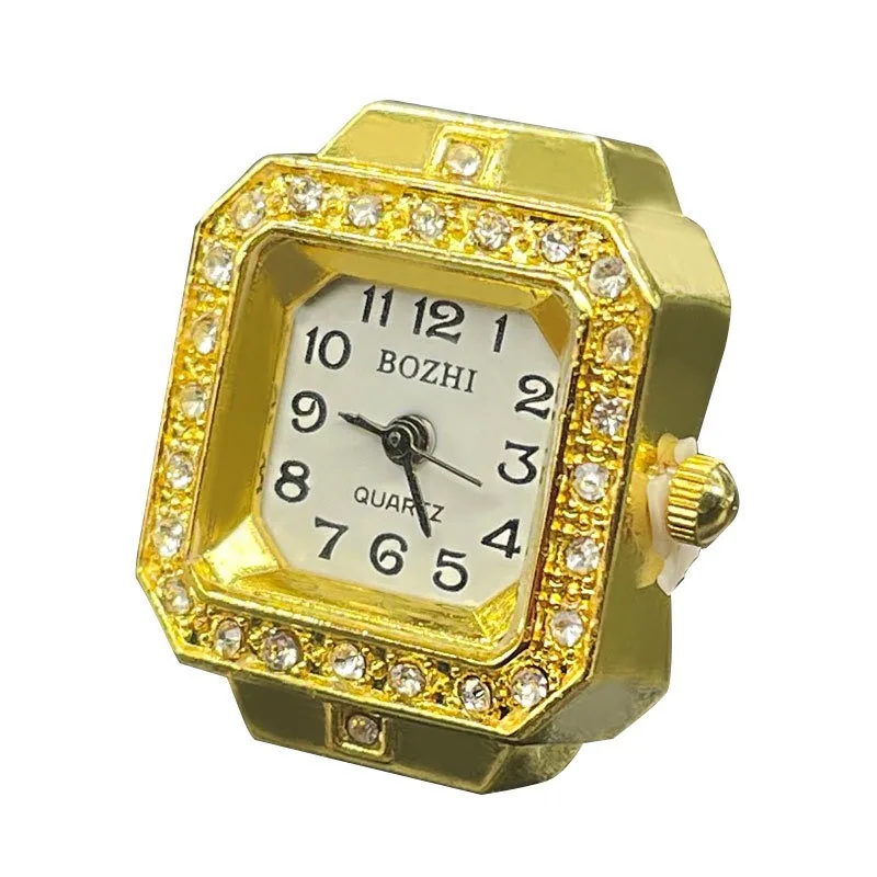 wholesale punk hip-hop Jewelry Free size Mini Vintage Gold Watch Ring Metal Finger Watch Elastic Strap gifts for Women Men