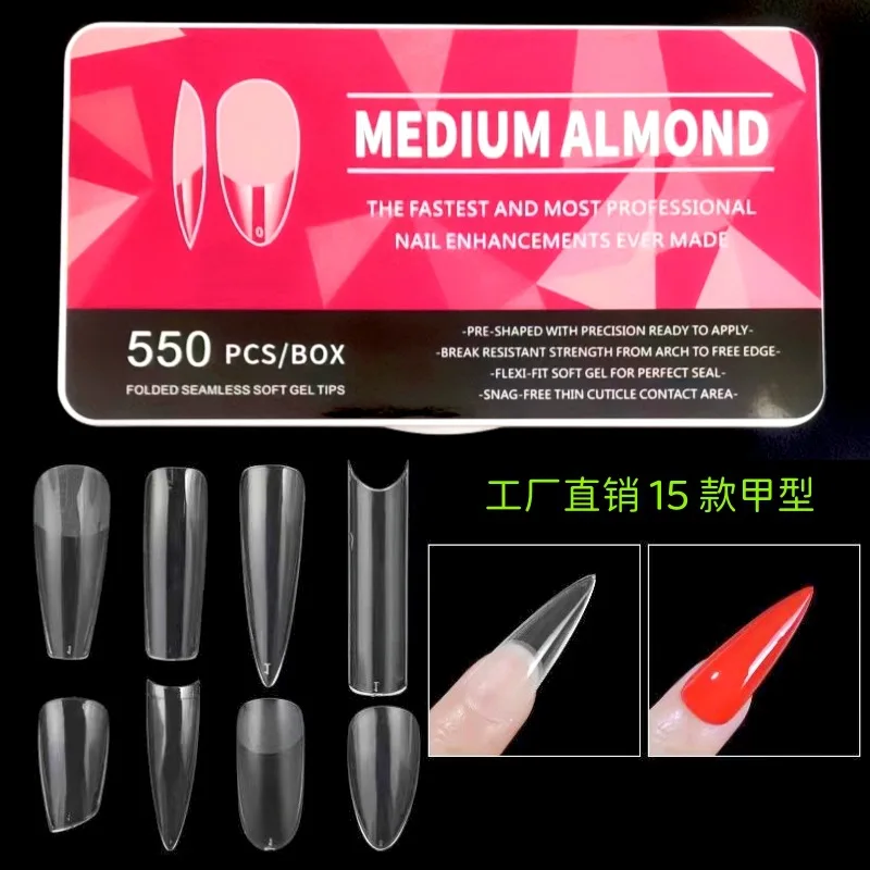 550Pcs Clear Acrylic Long Fake Nails Capsules Almond French Coffin Full Half Cover False Nails Artificial Nail Soft Gel Tips