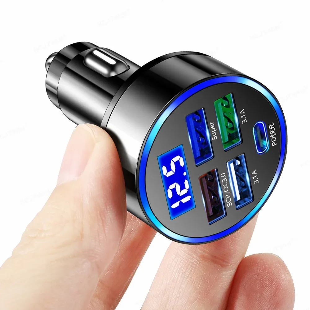 Usb Pd Fast Charging C Led 5 Quick Adapter Type Phone Voltage Display Port 3.1A 4 With Lamp For Mobile Qc3.0 Car Charger