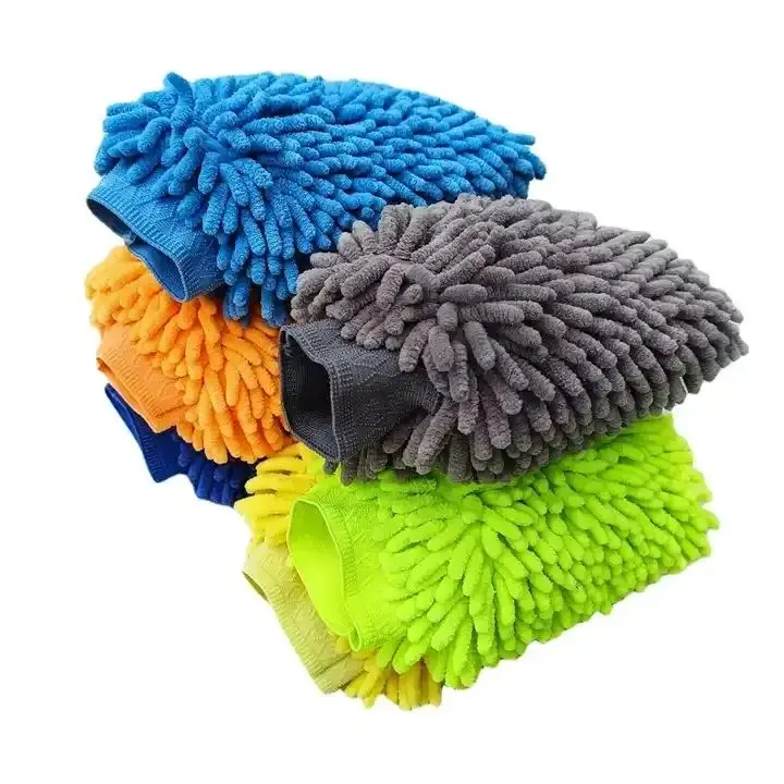 Gray Microfiber Chenille Washing Pad Small Size Car Wash Sponge Quick-Dry Woven Technics Cartoon Pattern for Home Use