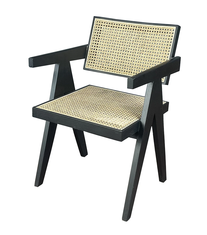 French vintage hotel bistro cafe furniture American solid wood armchairs nordic rattan dining chair