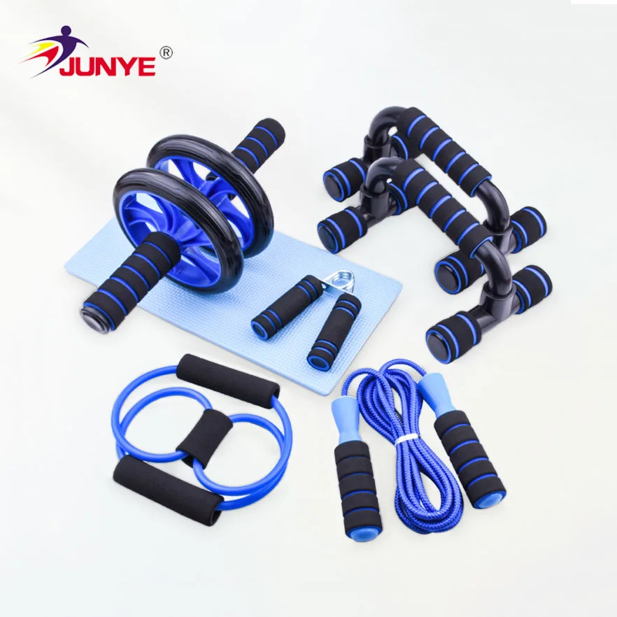 In One Abdominal Roller Set with Jump Rope Push up Stand Knee Mat Factory Direct Sale 7 in Box Blue Durable Body Building 10 Pcs