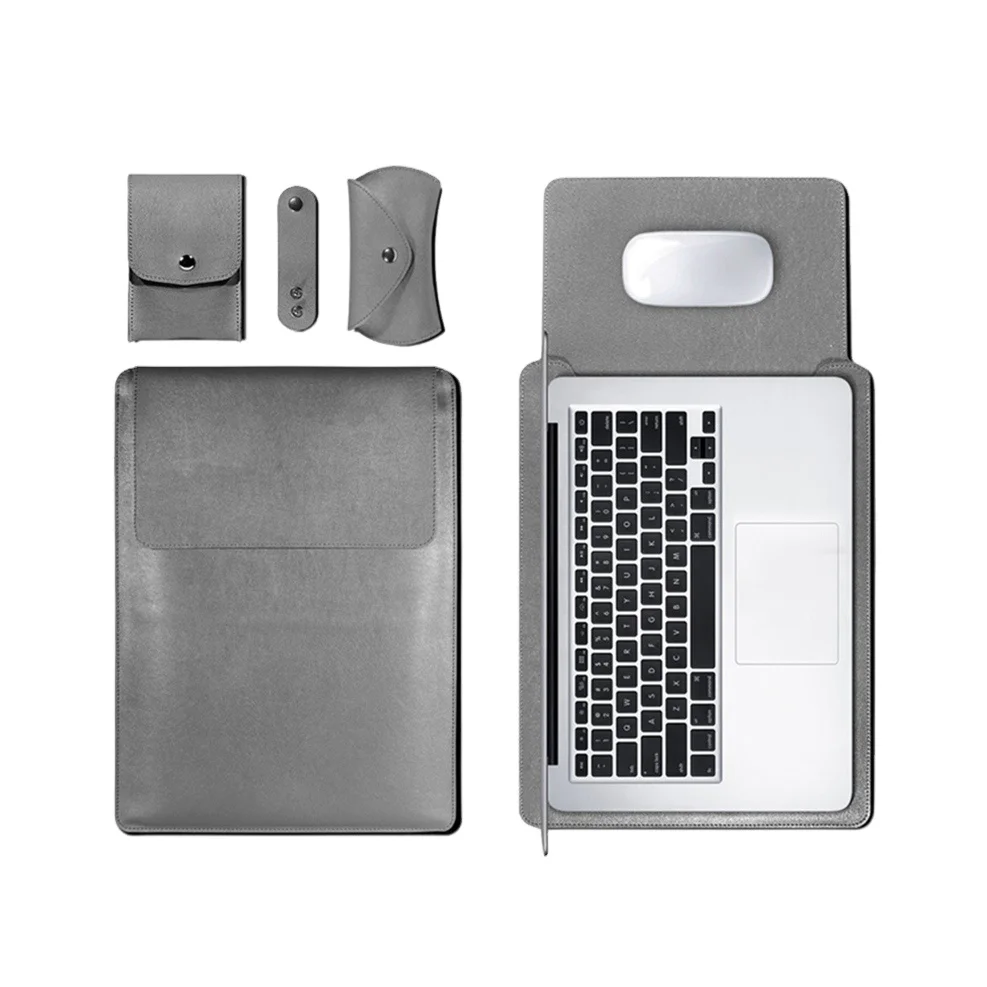 4 In 1 PU Organizer Practical Waterproof Leather Case Sleeve Multifunctional felt laptop bag for 12/13/15 inch notebook