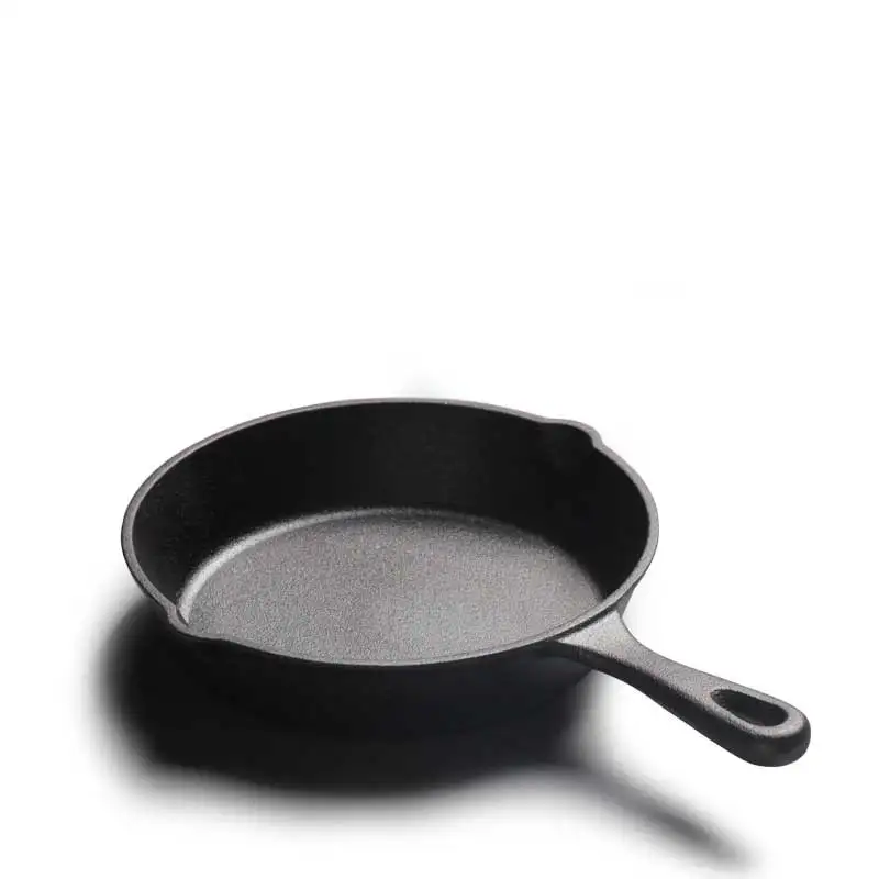 High quality 10/14/16/20/26cm mini safety iron metal pot thicken flat bottom uncoated non-stick frying pan with wooden mat