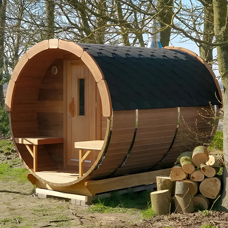 Home Canadian Red Cedar Outdoor Lay Down Barrel Steam Sauna Room