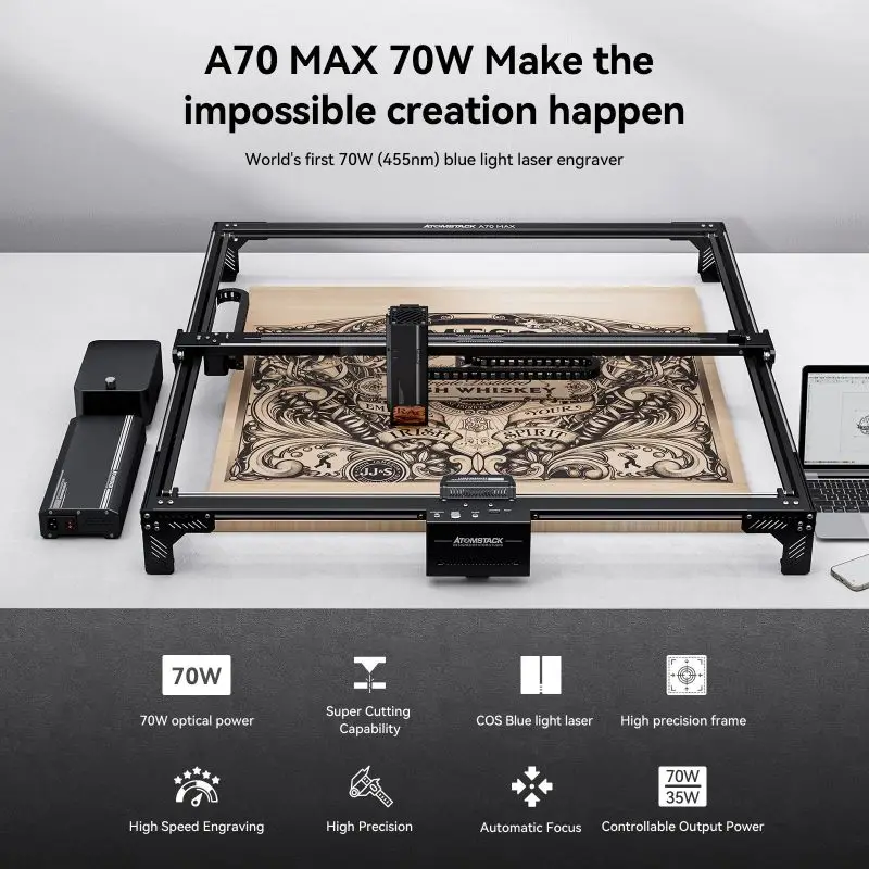 Atomstack X70 A70 Max 70W Output Diy Laser Cutting Machine Auto Focus With Air Assist For Wood Mdf Metal Glass Marble Leather