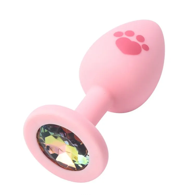 Adult Sex Toys Medical Silicone Anal Butt Plug with Colorful Plastic Gem