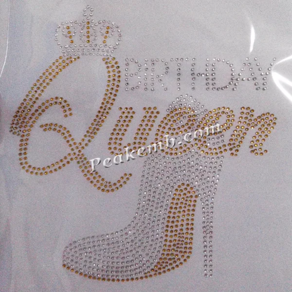 Shining Hotfix Rhinestone Motif Birthday Queen High Heel Rhinestone Transfer For Cloth