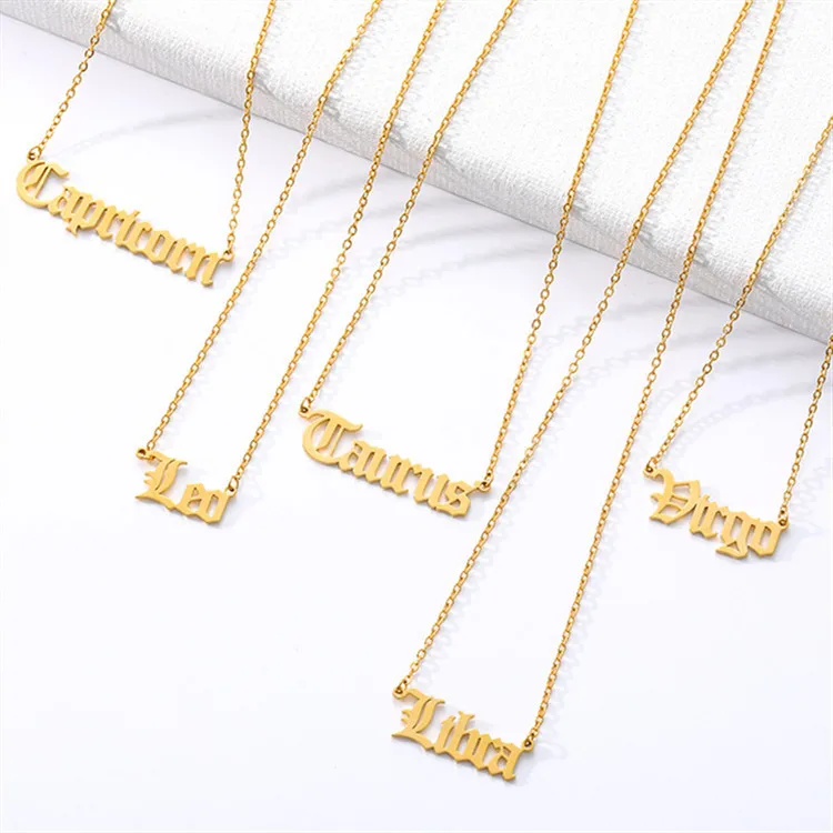 Оптовая продажа, 18K Позолоченные ювелирные изделия из нержавеющей стали, позолоченный фианит, гороскоп, Зодиак, подвеска, ожерелье для женщин и мужчин