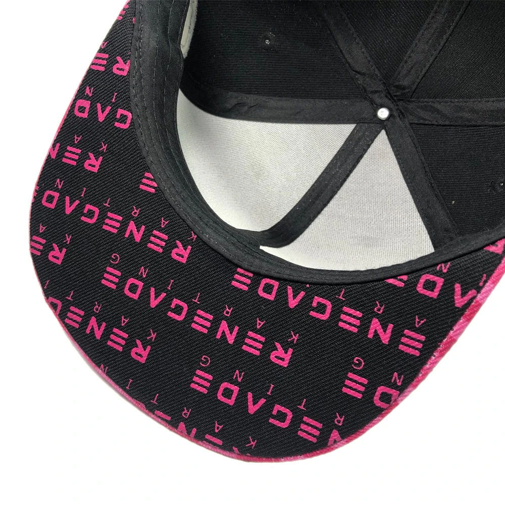 ODM women summer 6 panel hot pink hat Structured embroidered acrylic printed gorras Custom logo outdoor hiphop cap snapback