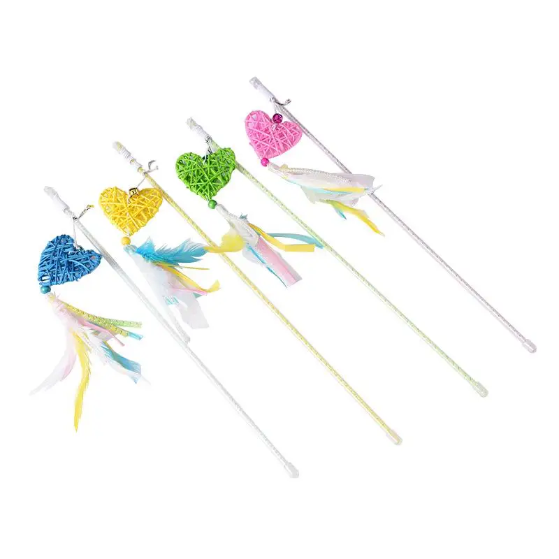 Pet Interactive Funny Cat Stick Hand-woven Rattan Love Shape Plastic Funny Cat Stick Toy Supplies