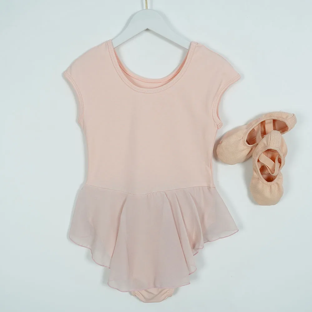 Fashionable hot selling sleeveless light pink dance trainingwear skirted ballet leotard
