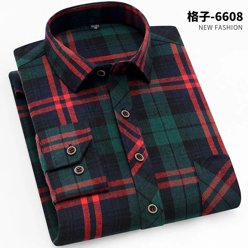 Classic man casual plaid shirts vintage long sleeve cotton checkered men shirt