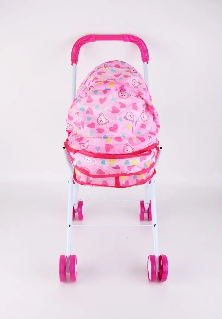 Funny Small Pretend Play Pink Sliding Baby Pram Toy Doll Stroller for Kids