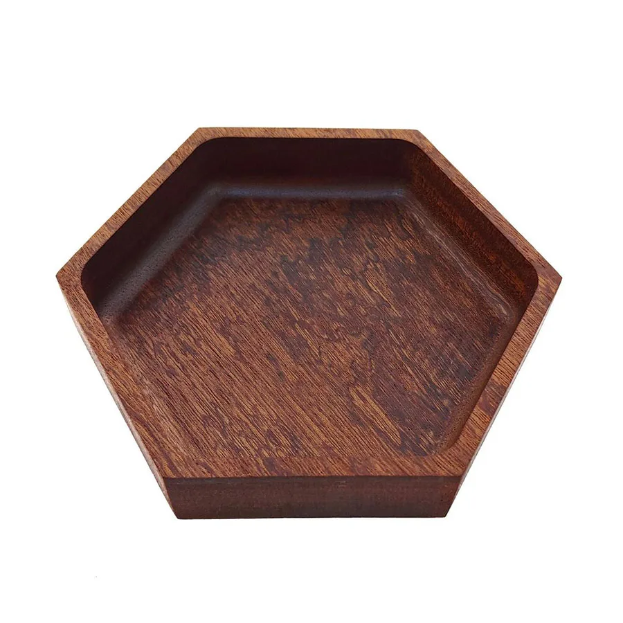 
Wood Jewelry Dish Geometric Hexagon Catchall Tray Small Essential Oil Wooden Tray 