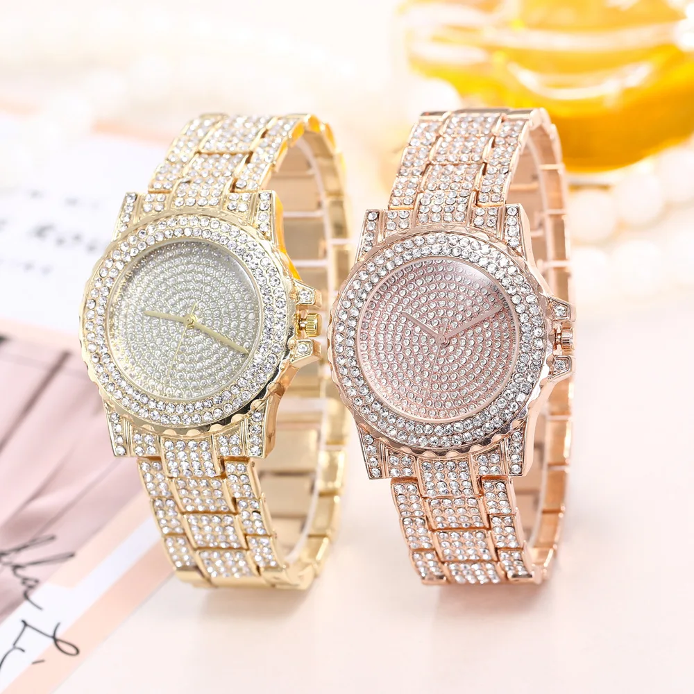 
Wholesale Chic Full Diamond Rhinestone Watch Unique Diamond Dial Gypsophila Watches Women Wrist Luxury Lady Quartz Watches Gifts 