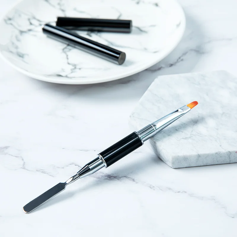 Double-Head Brush Dual-Purpose Nailart Pen Steel Push Glue Stick Multifunctional Nail Pen Poly Gel Pen