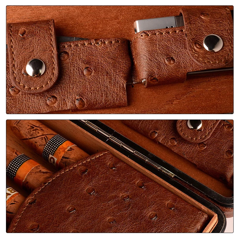 Vintage Luxury Travel Portable Leather Cigar Box Humidor Case