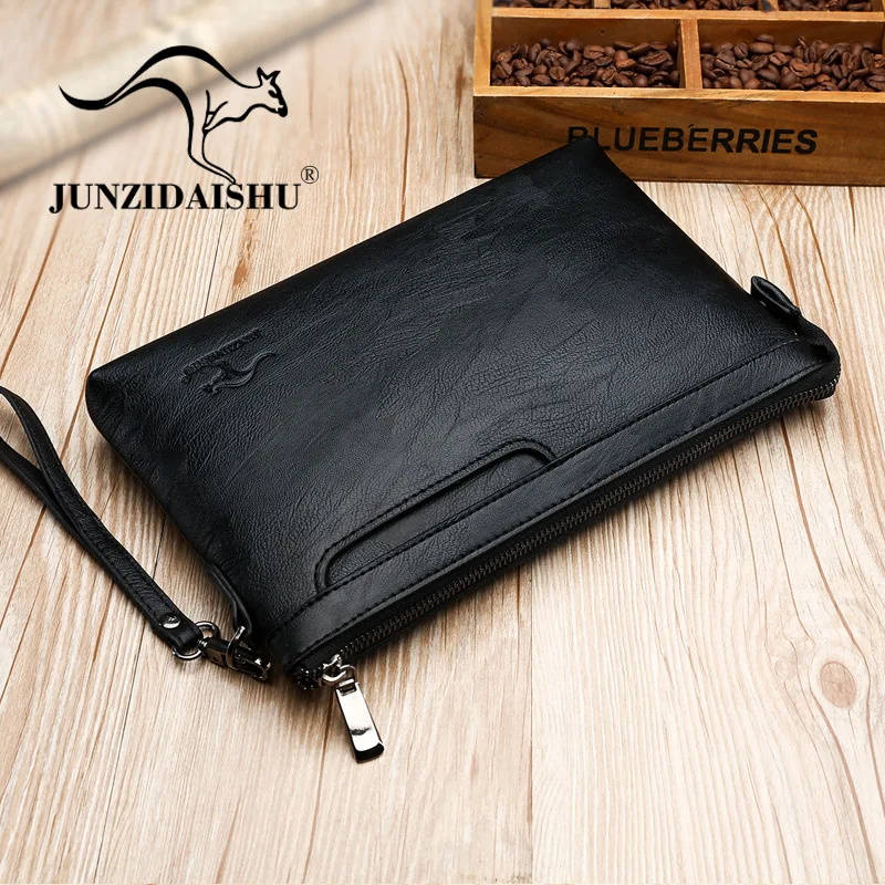 RU Custom Logo High Quality Luxury Leather Men Envelope Purse Fashion Designer Wristlets Bags Clutch Wallet For Men