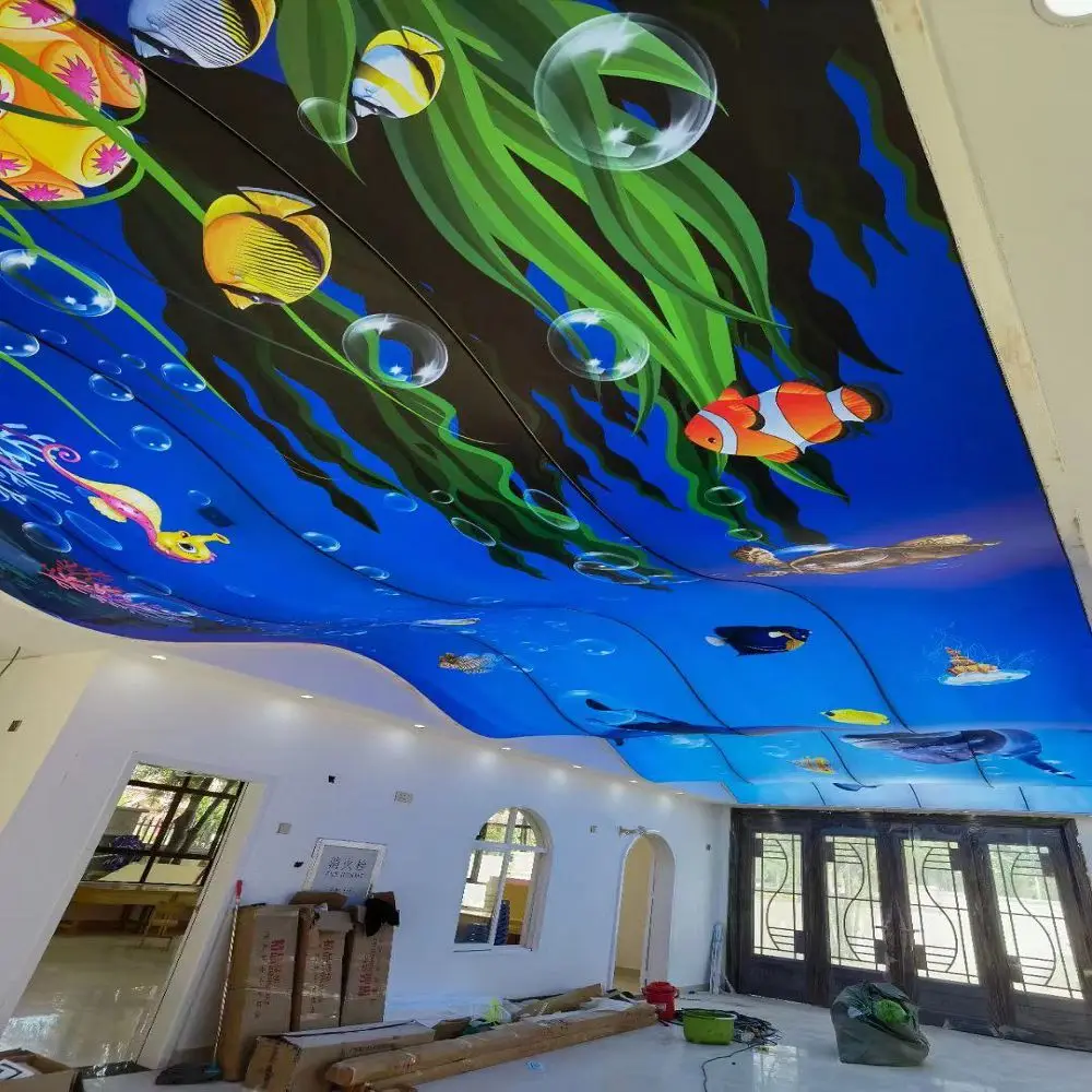 Kids room Decorative PVC stretch ceiling film plafond tendu film 3D UV printing roofing ceiling  Starry sky space design