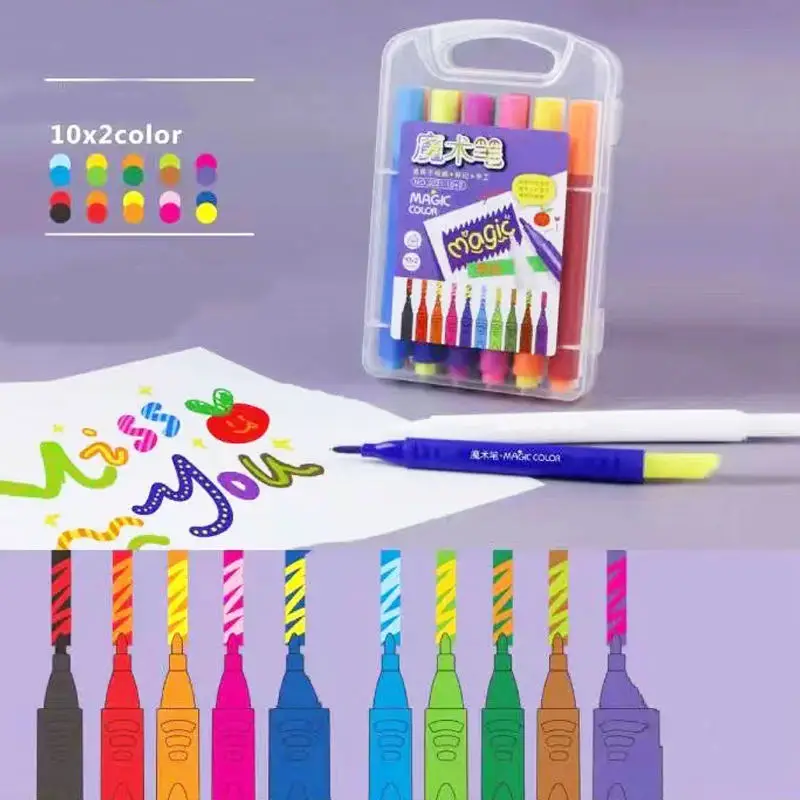 Hot Create 3D Lettering or Write Secret Messages Magic Felt Tip Pens Funny Magical Color Change Marker Pens