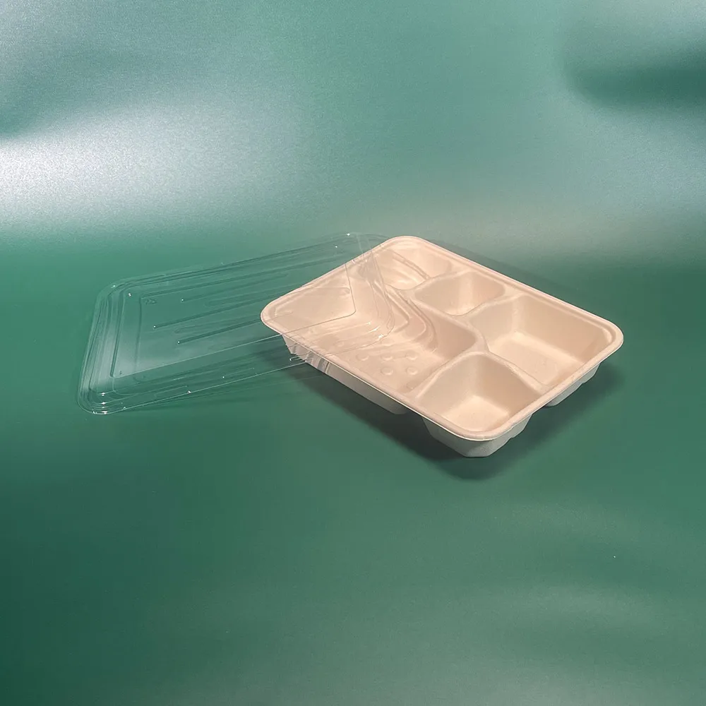 Бумажная тарелка из мешка 5 отделений с крышкой для чаш прозрачная крышка одноразовые глубокие тарелки сахарного тростника