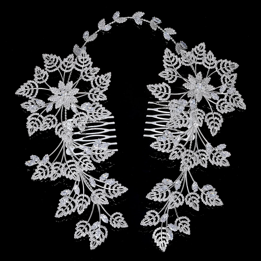 Zirconia Hairband Leaf Hair Comb Double Side Headwear Pins Luxury Wedding Headpiece Handmade Bridal Hair Accessories BC4740