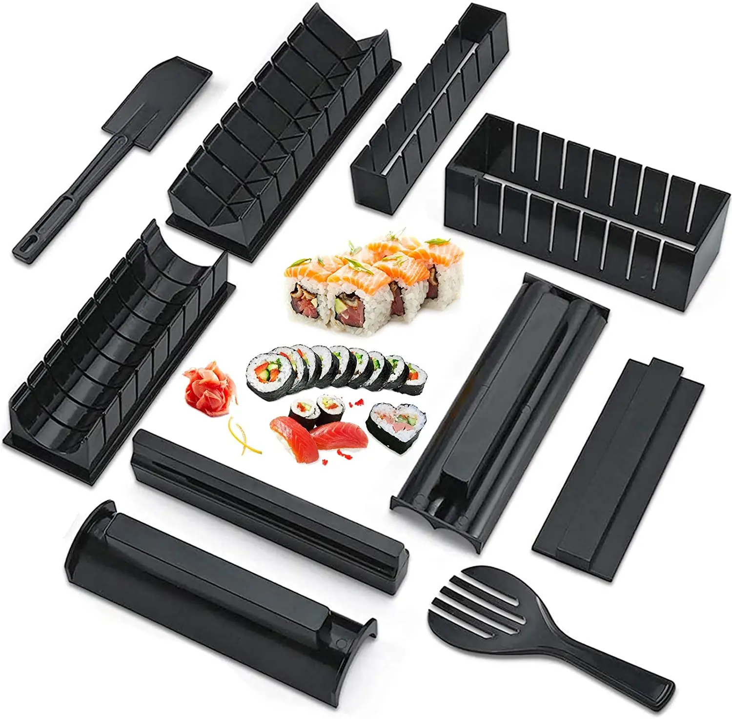 
2021 high quality Amazon Plastic Manual Sushi Making Tool Kit with 5 Sushi Roll Molds and Knife sushi maker tray 