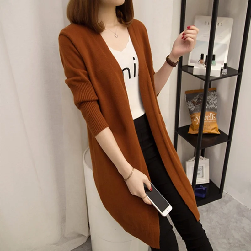New Fashion Spring Autumn Women Girls Long Sleeve Solid Color Cardigan Casual Long Slim Knitted Sweater Loose Knitwear (62347013272)