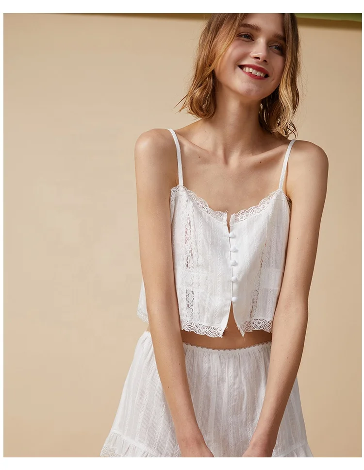 Cotton Cami Top And Shorts Set Wholesale Pajama Lace Sleepwear Girl Night Dress Hot Pajamas Photos Girls Pajamas Transparent