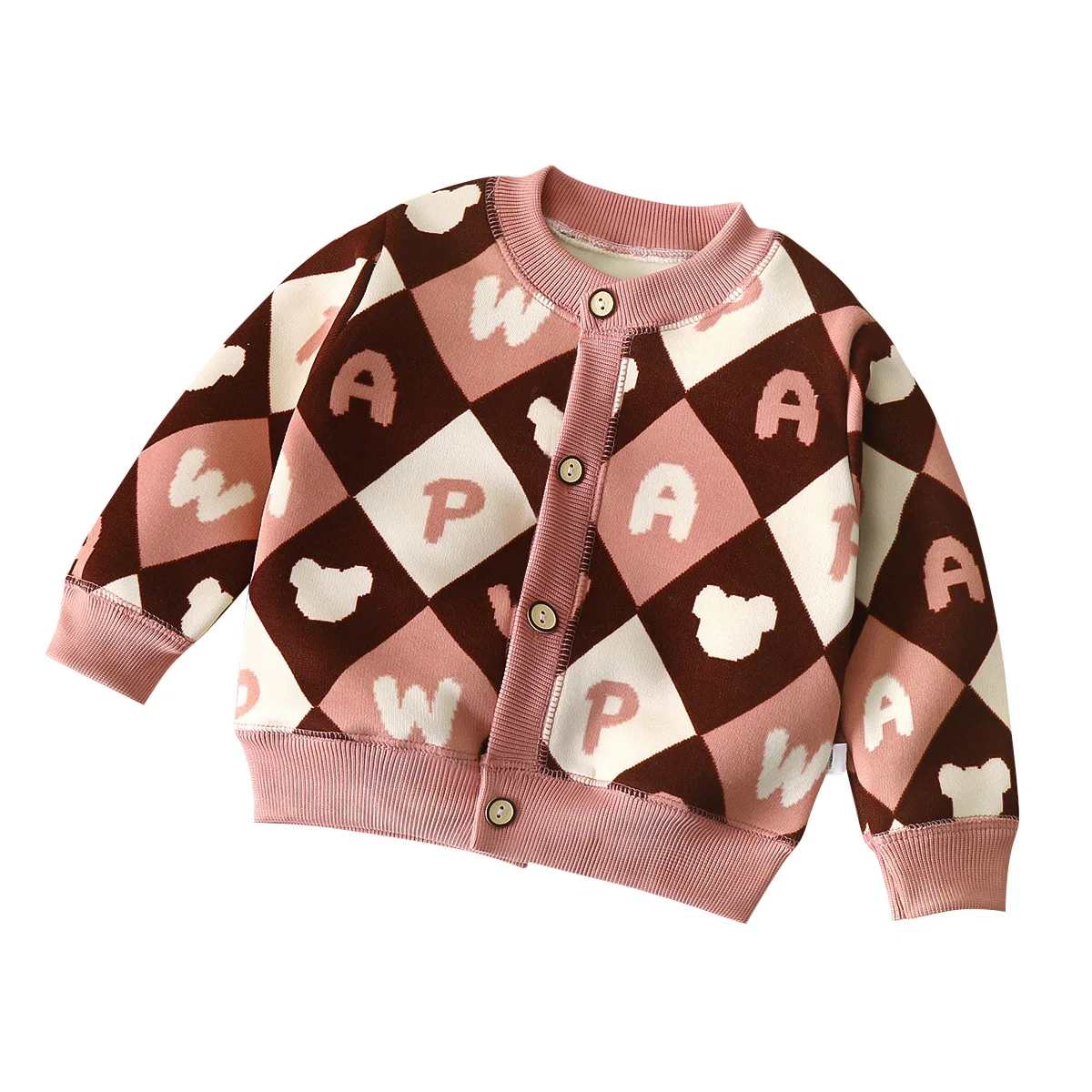 Fuyu Wholesale Baby Girl Children Digital Print Knit Long Sleeve Coat Toddler Girl Kids Button Warming Outwear